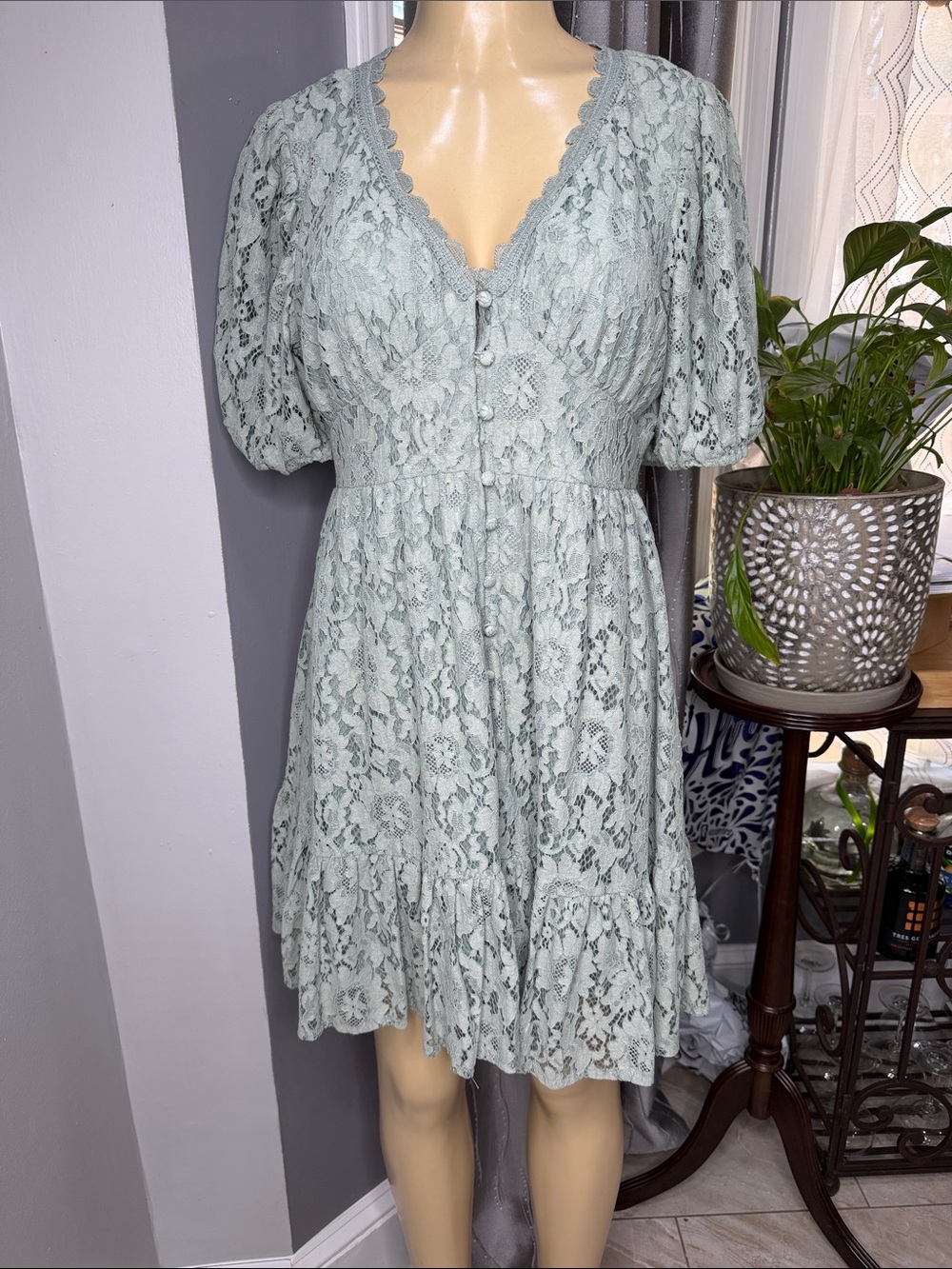 Blu Pepper Women’s Sz M Sage Lace Tiered Mini Dress NWT